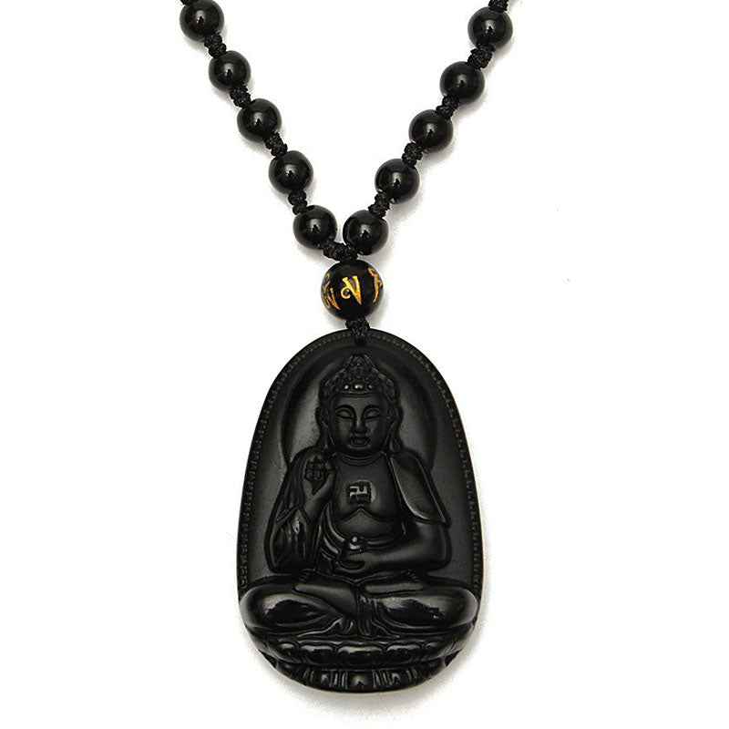 Black Obsidian Buddha Necklace for Protection - Necklace - Inner Wisdom Store