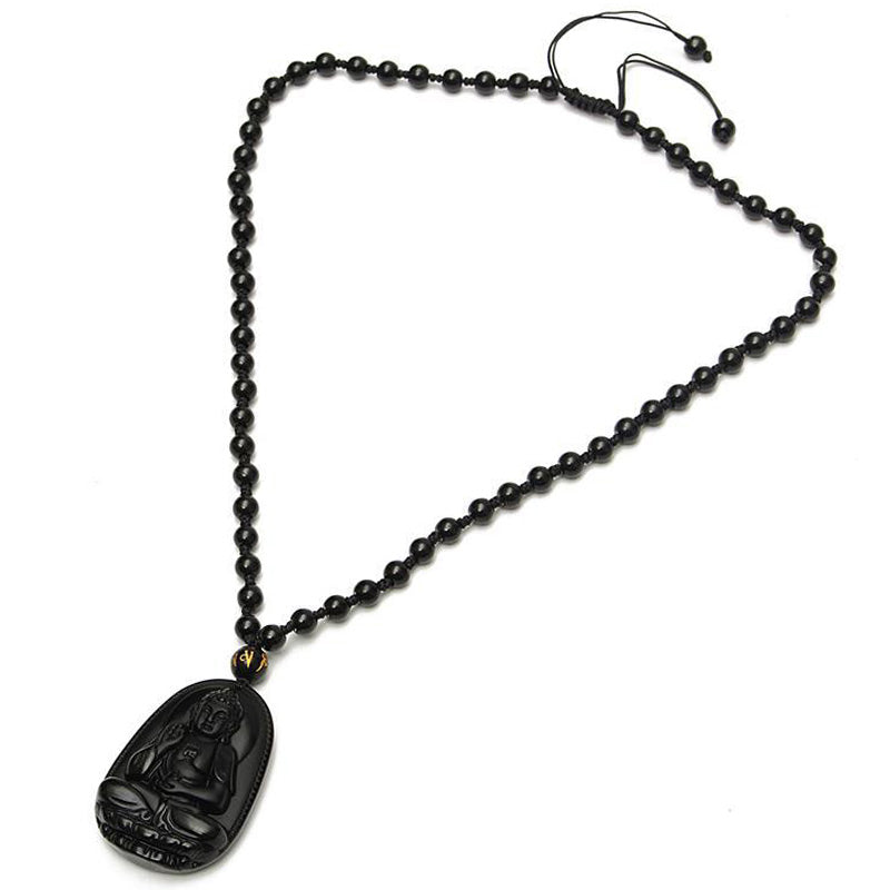 Black Obsidian Buddha Necklace for Protection - Necklace - Inner Wisdom Store