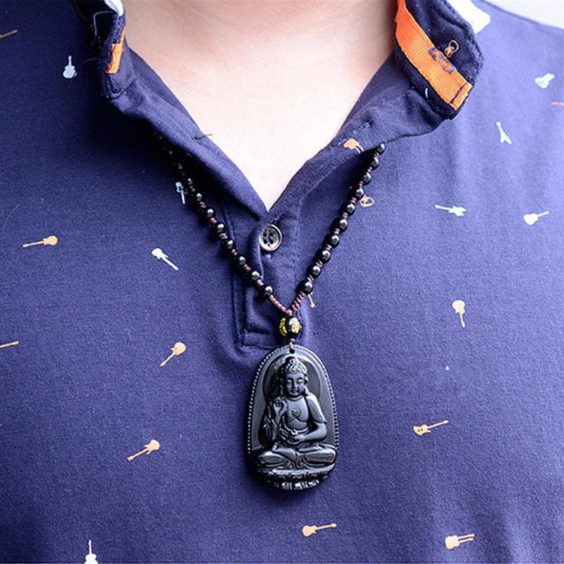 Black Obsidian Buddha Necklace for Protection - Necklace - Inner Wisdom Store