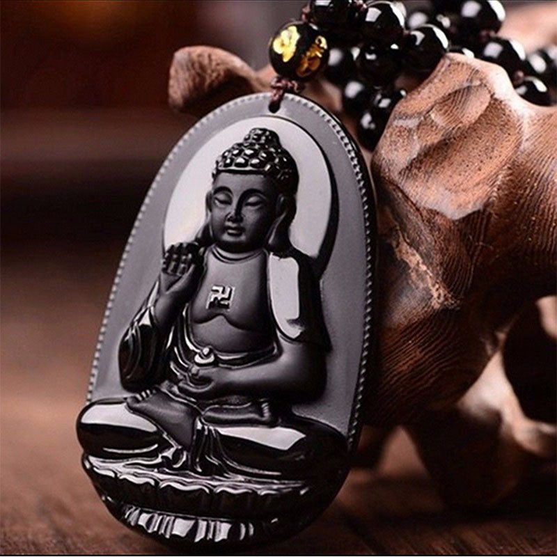 Black Obsidian Buddha Necklace for Protection - Necklace - Inner Wisdom Store