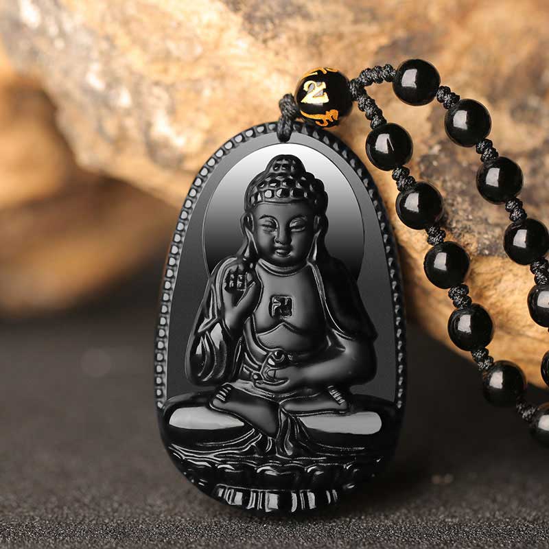 Black Obsidian Buddha  Necklace for Protection - Necklace - Inner Wisdom Store