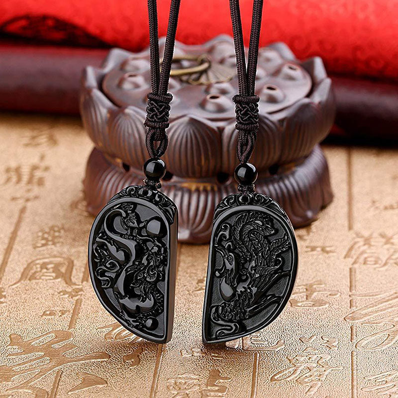 Dragon and Phoenix Obsidian Balancing Necklace - Necklace - Inner Wisdom Store