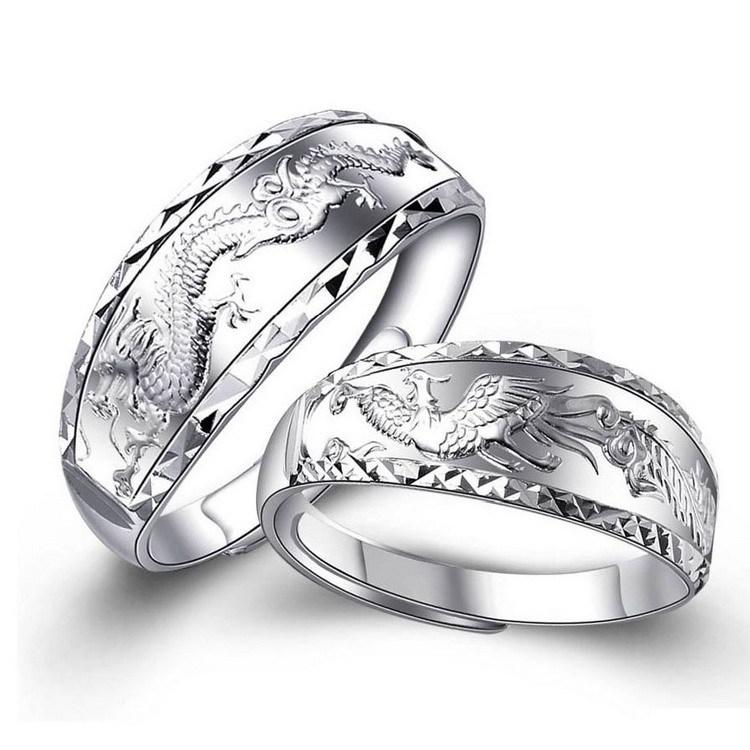 Silver Dragon Phoenix Couple Ring - Ring - Inner Wisdom Store