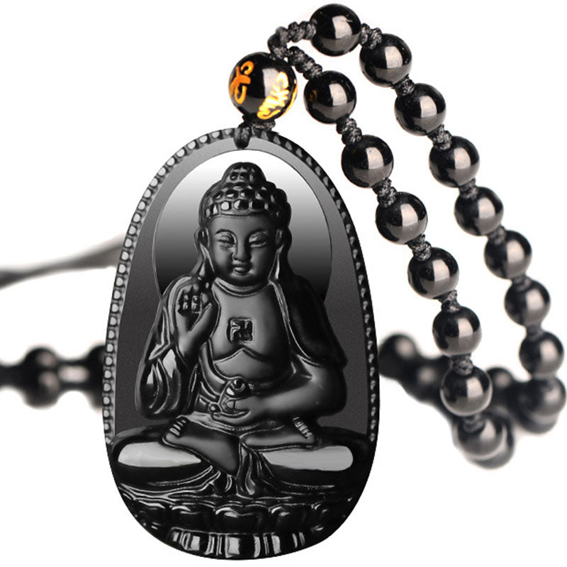 Black Obsidian Buddha Necklace for Protection - Necklace - Inner Wisdom Store