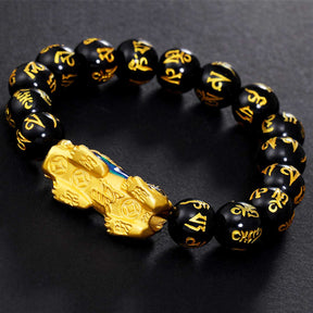 Pixiu Mani Mantra Black Obsidian Abundance Bracelet - Bracelet - Inner Wisdom Store