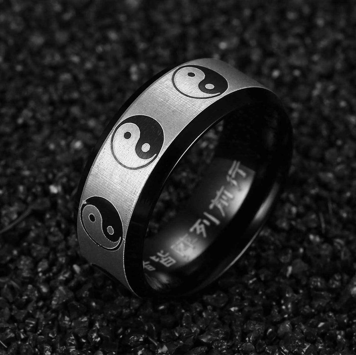 Custom Yin Yang Ring With Chinese Engravings - Ring - Inner Wisdom Store
