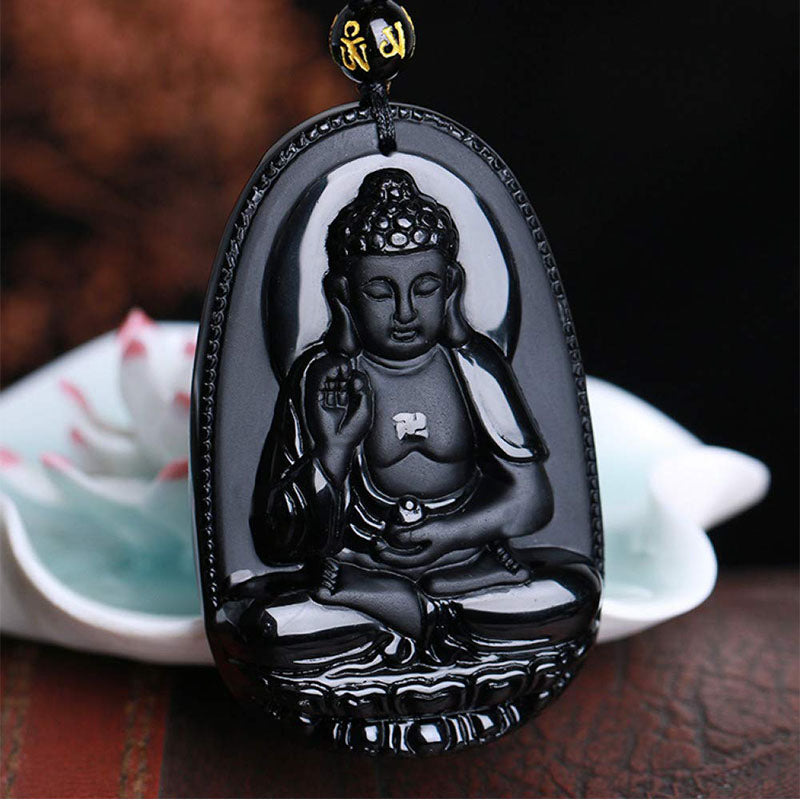 Black Obsidian Buddha Necklace for Protection - Necklace - Inner Wisdom Store
