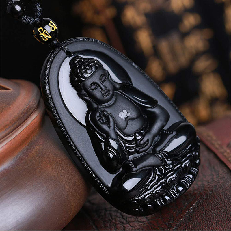 Black Obsidian Buddha Necklace for Protection - Necklace - Inner Wisdom Store