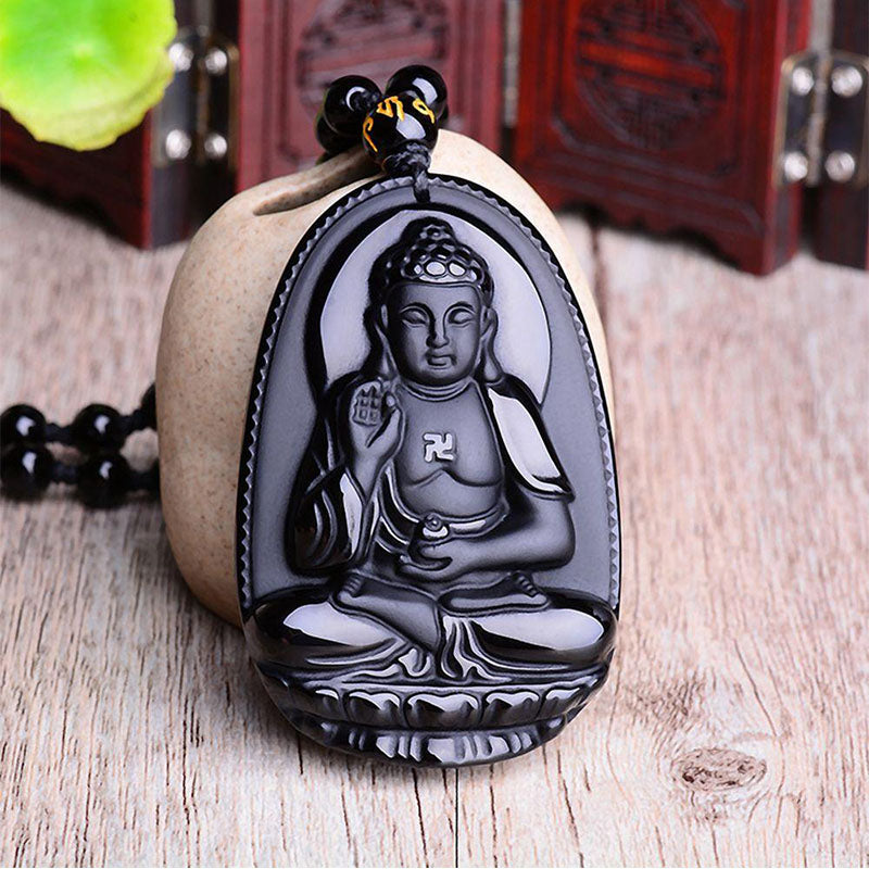 Black Obsidian Buddha Necklace for Protection - Necklace - Inner Wisdom Store