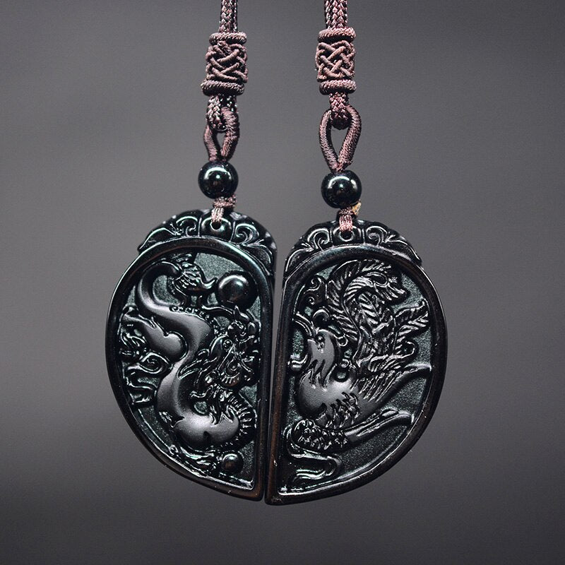 Dragon and Phoenix Obsidian Balancing Necklace - Necklace - Inner Wisdom Store
