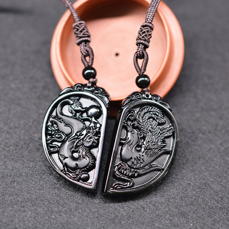 Dragon and Phoenix Obsidian Balancing Necklace - Necklace - Inner Wisdom Store