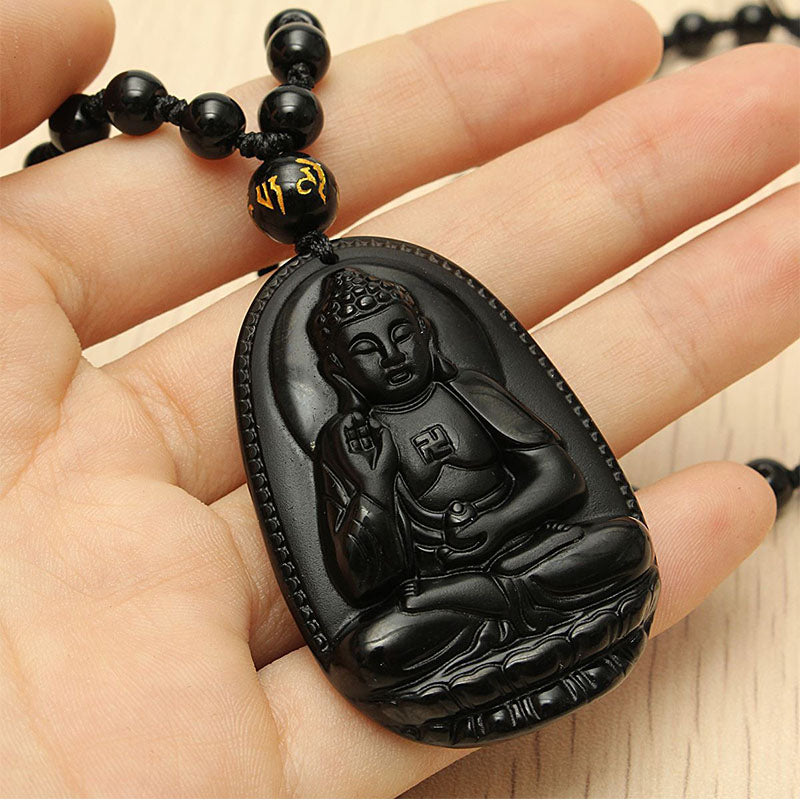 Black Obsidian Buddha Necklace for Protection - Necklace - Inner Wisdom Store