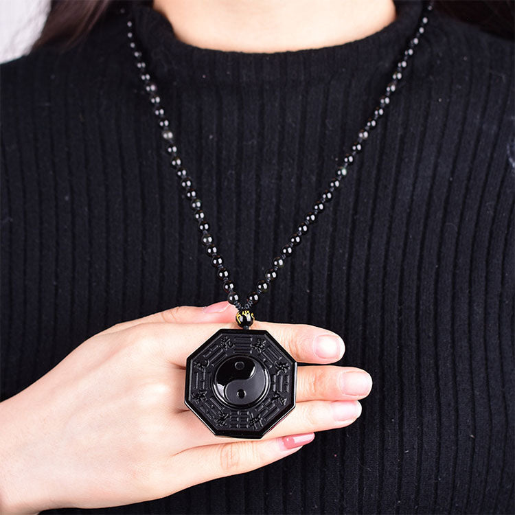 Yin and Yang Black Obsidian Positivity Necklace - Necklace - Inner Wisdom Store