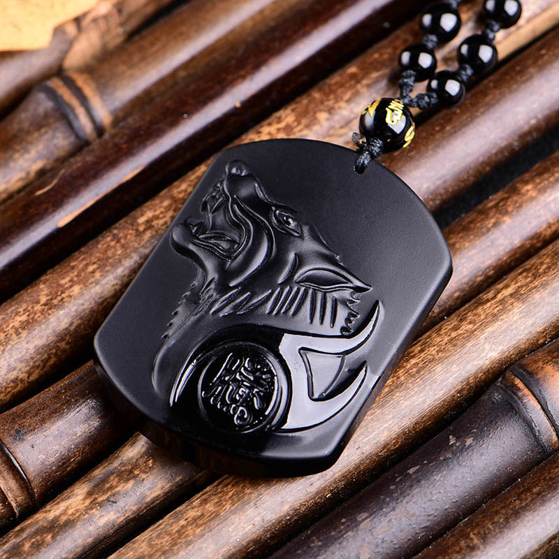 Black Obsidian Wolf Pendant Necklace - Necklace - Inner Wisdom Store
