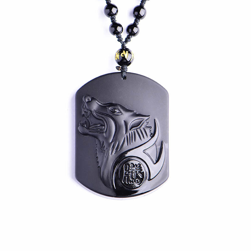 Black Obsidian Wolf Pendant Necklace - Necklace - Inner Wisdom Store