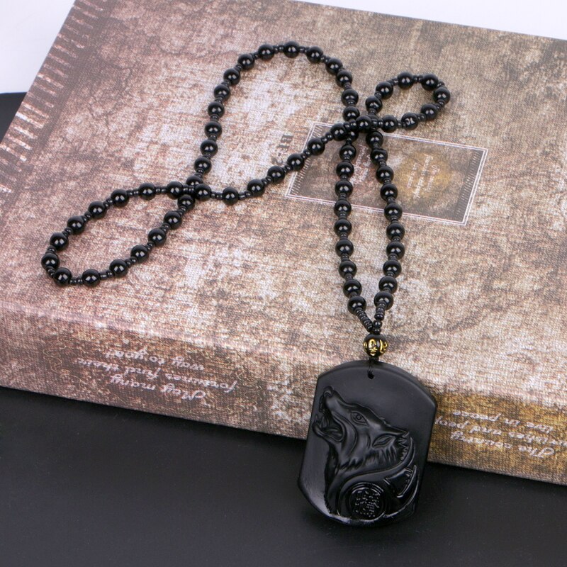 Black Obsidian Wolf Pendant Necklace - Necklace - Inner Wisdom Store