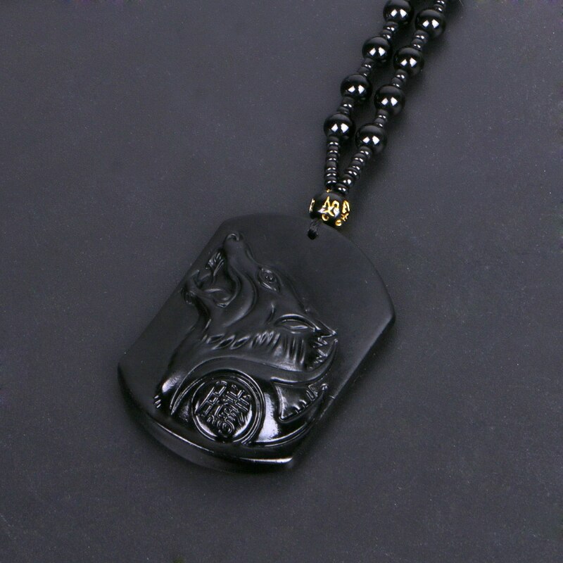 Black Obsidian Wolf Pendant Necklace - Necklace - Inner Wisdom Store