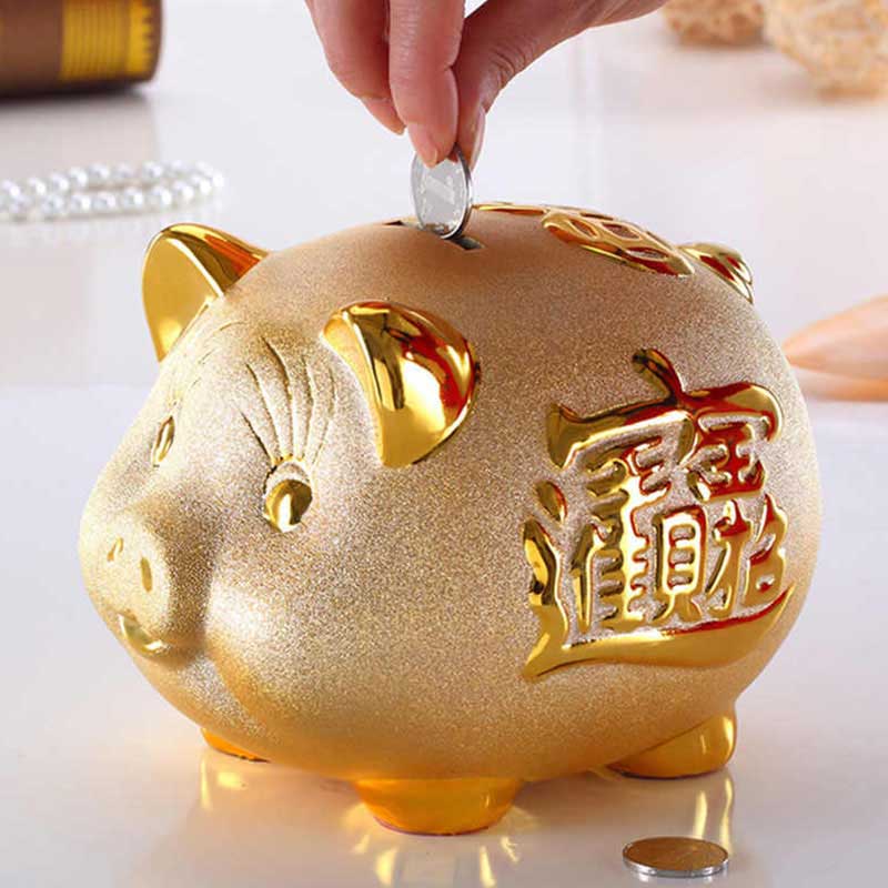 Ceramic Gold Chinese Piggy Bank - Home Decor - Inner Wisdom Store