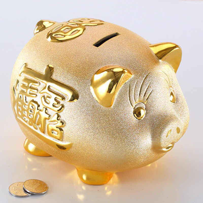 Ceramic Gold Chinese Piggy Bank - Home Decor - Inner Wisdom Store