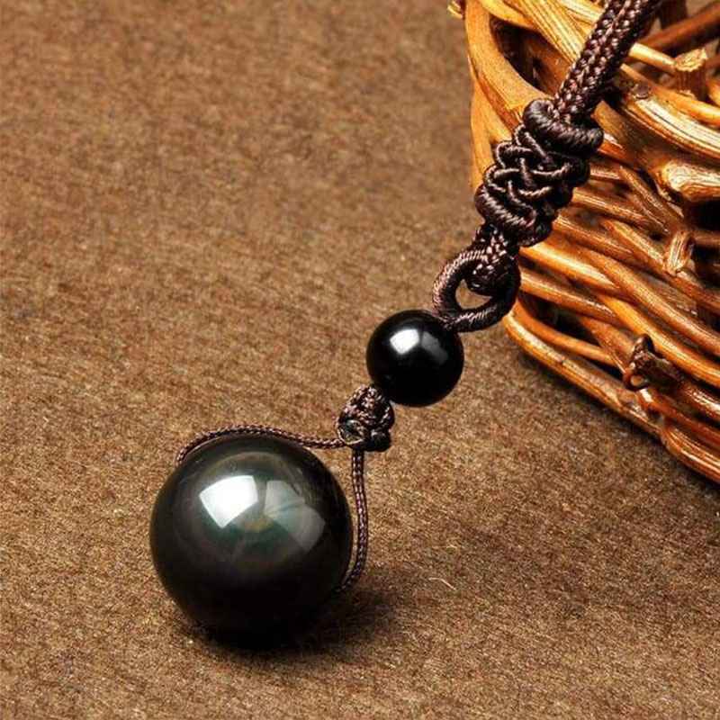 Rainbow Eye Obsidian Sphere Pendant Necklace - Necklace - Inner Wisdom Store
