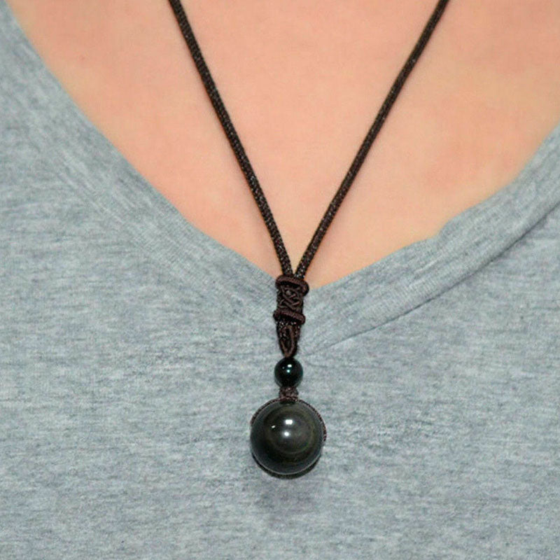 Rainbow Eye Obsidian Sphere Pendant Necklace - Necklace - Inner Wisdom Store