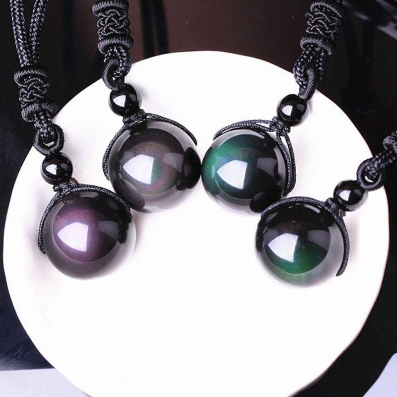 Rainbow Eye Obsidian Sphere Pendant Necklace - Necklace - Inner Wisdom Store