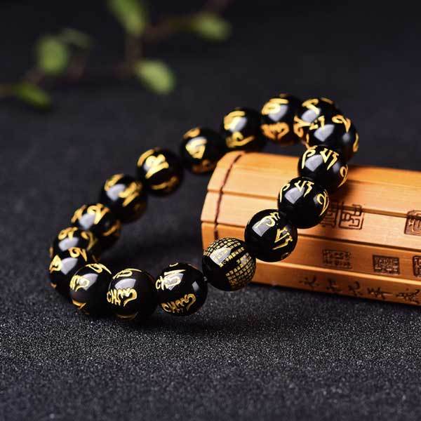 Feng Shui Black Obsidian Mantra Bracelet - Bracelet - Inner Wisdom Store