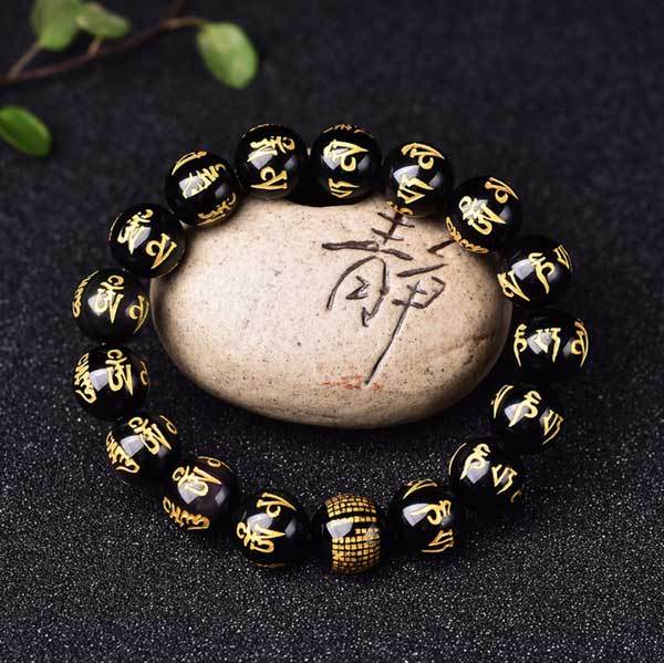 Feng Shui Black Obsidian Mantra Bracelet - Bracelet - Inner Wisdom Store