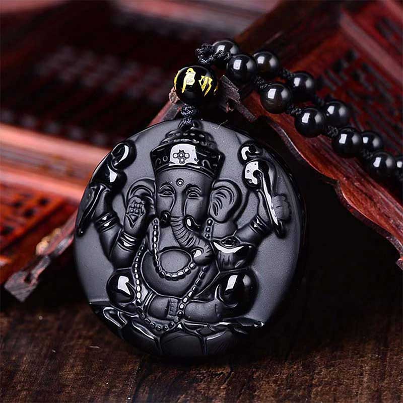 Obsidian Ganesha Success Necklace - Necklace - Inner Wisdom Store