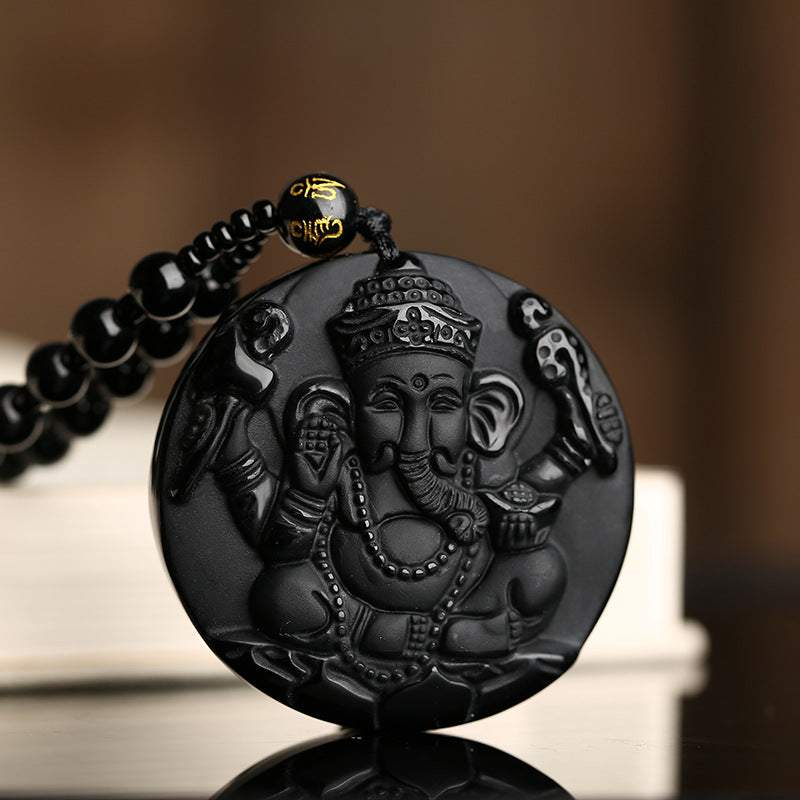 Obsidian Ganesha Success Necklace - Necklace - Inner Wisdom Store