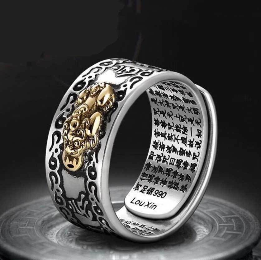Mantra Engraved Pixiu Feng Shui Ring for Wealth and Protection - Ring - Inner Wisdom Store