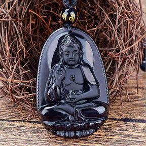 Black Obsidian Buddha  Necklace for Protection - Necklace - Inner Wisdom Store