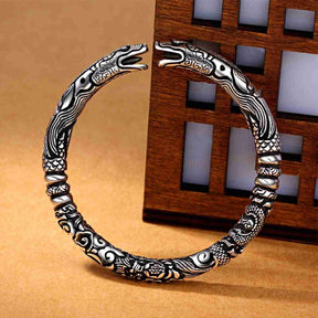 Handmade Thai Silver Open Cuff Dragon Bracelet - Bracelet - Inner Wisdom Store