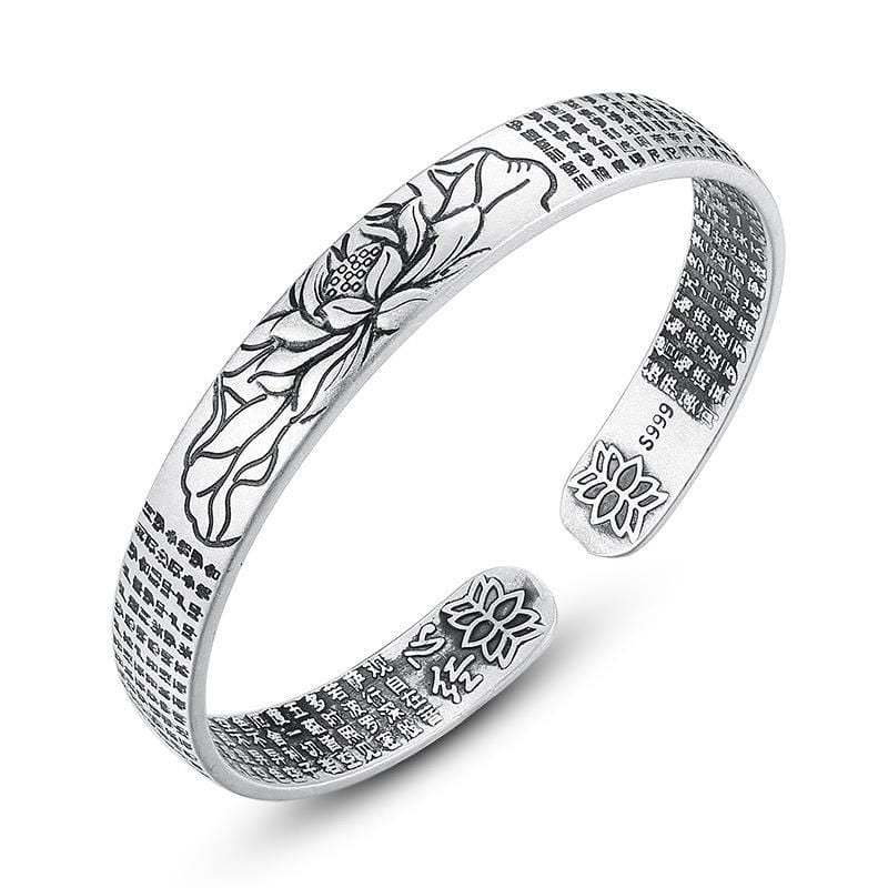 Silver Lotus Flower Bangle Bracelet - Bracelet - Inner Wisdom Store