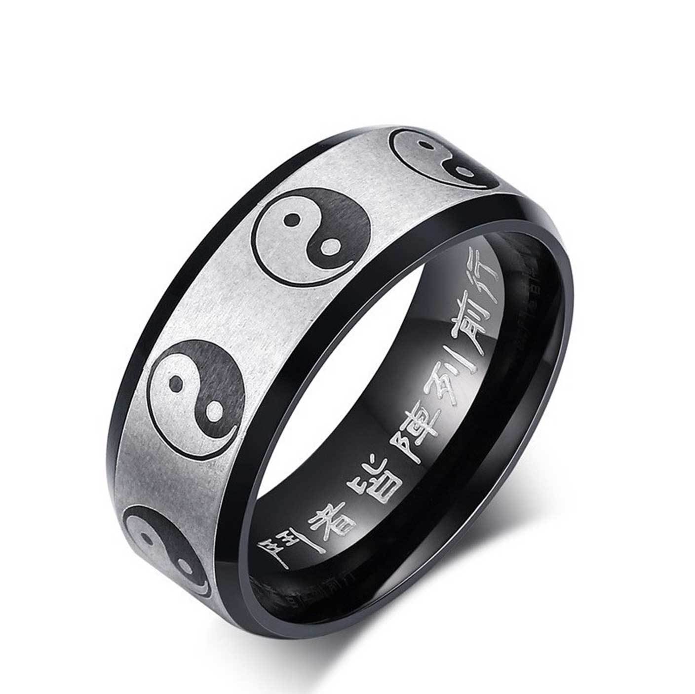 Custom Yin Yang Ring With Chinese Engravings - Ring - Inner Wisdom Store