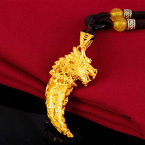 Lucky Golden Dragon Wolf Tooth Pendant Necklace - Necklace - Inner Wisdom Store