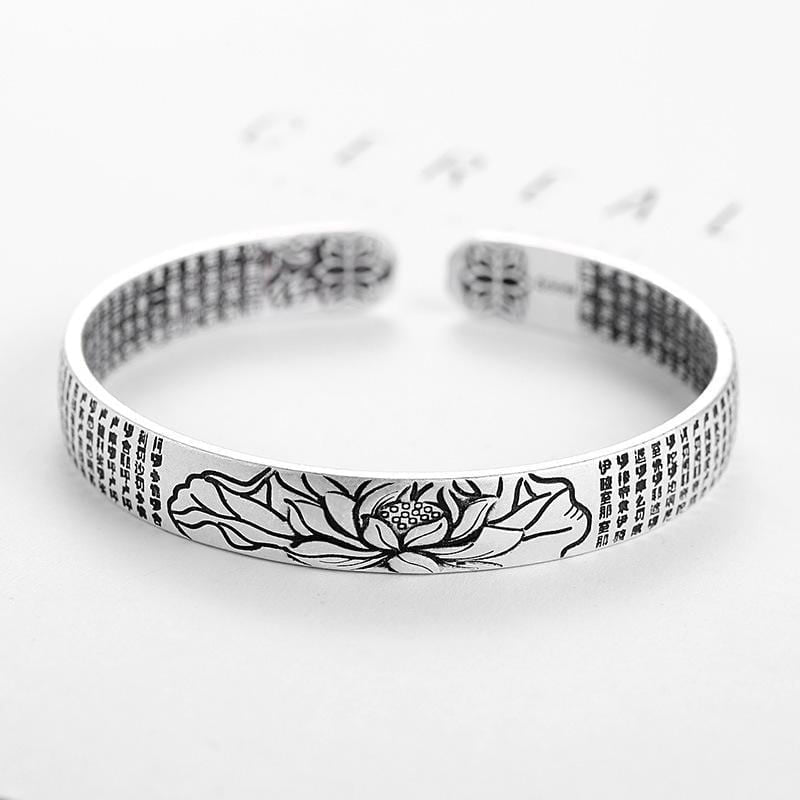 Silver Lotus Flower Bangle Bracelet - Bracelet - Inner Wisdom Store