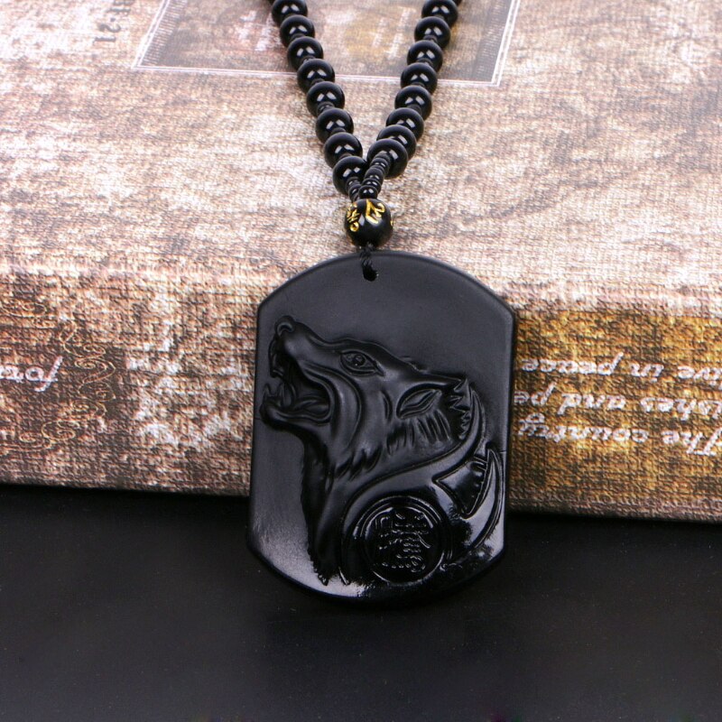 Black Obsidian Wolf Pendant Necklace - Necklace - Inner Wisdom Store