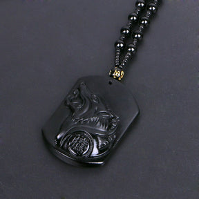 Black Obsidian Wolf Pendant Necklace - Necklace - Inner Wisdom Store