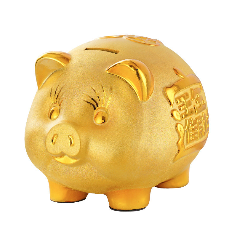 Ceramic Gold Chinese Piggy Bank - Home Decor - Inner Wisdom Store