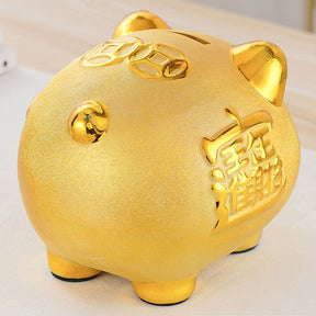 Ceramic Gold Chinese Piggy Bank - Home Decor - Inner Wisdom Store