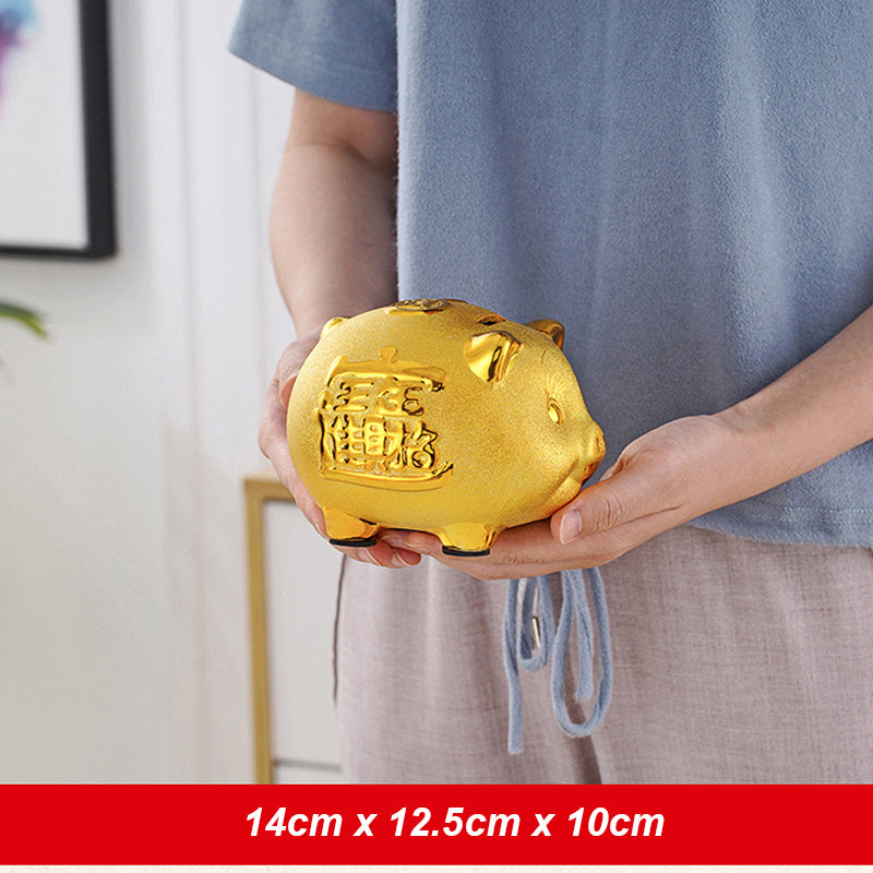 Ceramic Gold Chinese Piggy Bank - Home Decor - Inner Wisdom Store