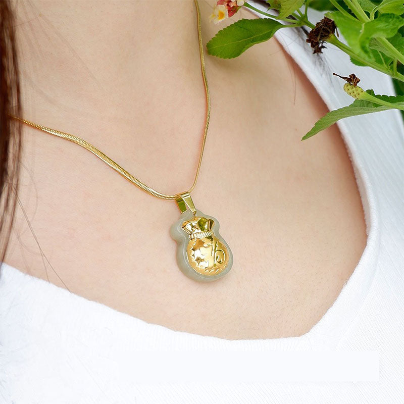 Lucky Wealth Bag Hetian Jade Pendant Necklace - Necklace - Inner Wisdom Store