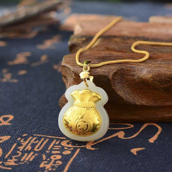 Real 18k 24k Gold Jade Money deals Bag Pendant