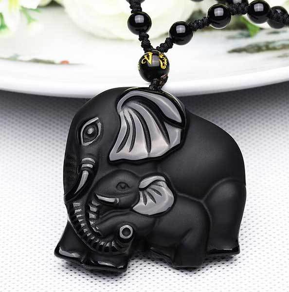Black Obsidian Elephant Necklace - Necklace - Inner Wisdom Store