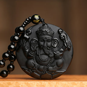 Obsidian Ganesha Success Necklace - Necklace - Inner Wisdom Store
