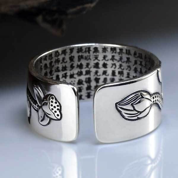 Buddhist Ring with Lotus and Heart Sutra - Ring - Inner Wisdom Store