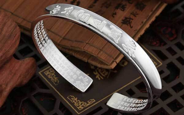 Tibetan Mantra Cuff Bracelet with Heart Sutra - Silver - Bracelet - Inner Wisdom Store