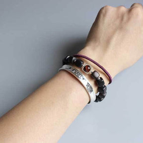 Tibetan Mantra Cuff Bracelet with Heart Sutra - Silver - Bracelet - Inner Wisdom Store