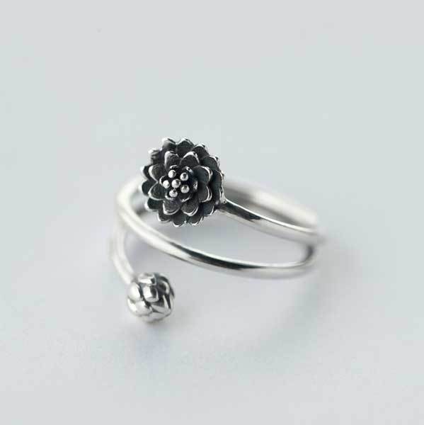 Silver Triple Wrap Lotus Ring - Ring - Inner Wisdom Store